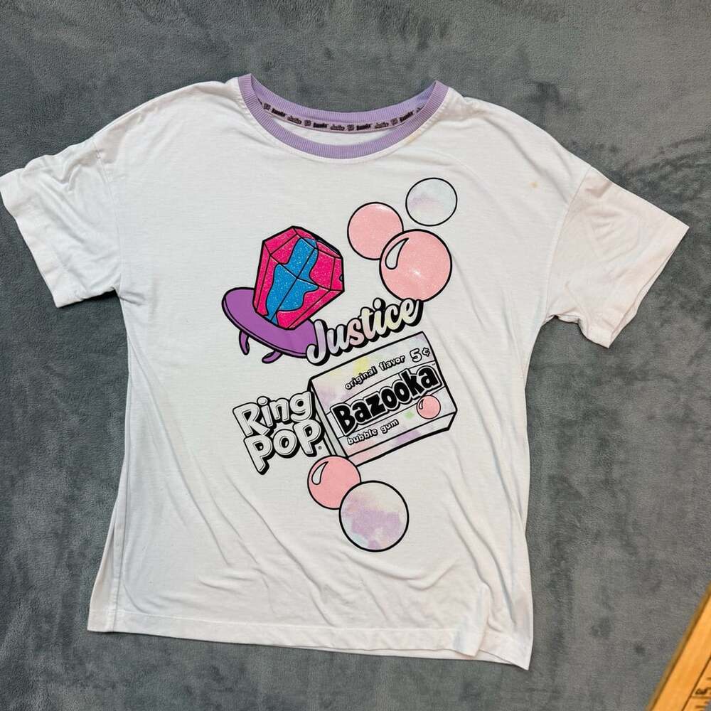 Justice Ring Pop Bazooka Bubble Gum T-Shirt Size XL (16/18) White